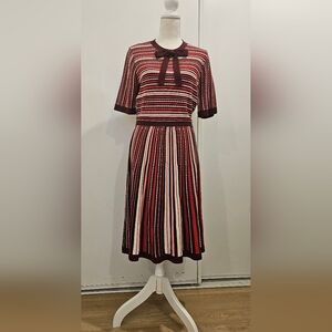 Kate Spade Striped Light Sweater Midi Dress With Bow - L